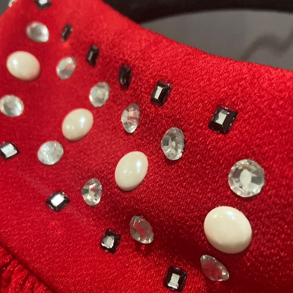 New York & Company Red Halter Blouse with Studded Neckline